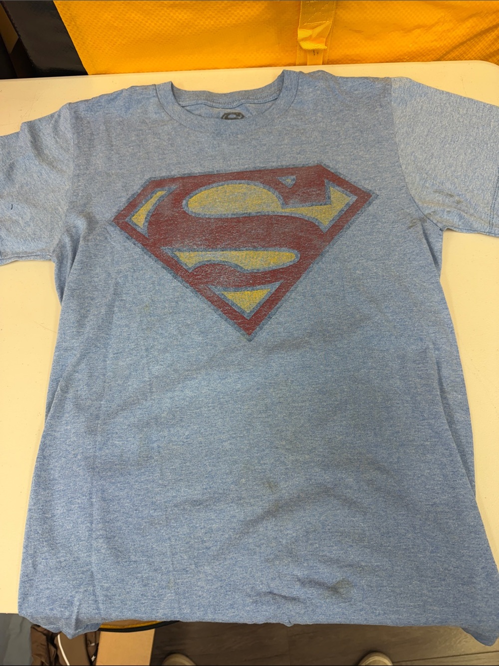 Superman Logo Graphic Tee - Light Blue size small useful yet some washable stain
